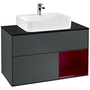 Villeroy et Boch Finion Villeroy et Boch F122HBHG 100cm, plaque de finition noir mat, étagère à droite Peony , Midnight Blue Matt Lacquer