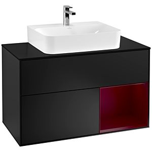 Villeroy et Boch Finion Villeroy et Boch F122HBPD 100cm, couvercle noir mat, étagère à droite Peony , laqué noir mat