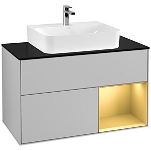 Villeroy et Boch Finion Villeroy et Boch F122HFGJ 100cm, plaque de finition noir mat, étagère droite or mat, gris clair mat