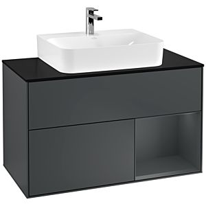 Villeroy und Boch Finion Waschtischunterschrank F122HGHG 100cm, Abdeckplatte black matt, Regal rechts Midnight Blue Matt Lacquer, Midnight Blue Matt Lacquer