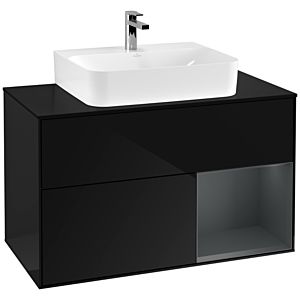Villeroy und Boch Finion Waschtischunterschrank F122HGPH 100cm, Abdeckplatte black matt, Regal rechts Midnight Blue Matt Lacquer, Glossy Black Lacquer