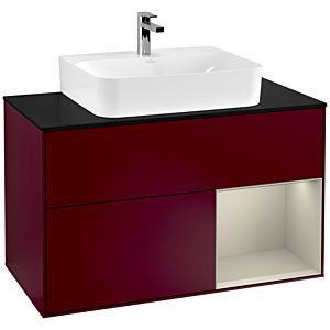 Villeroy et Boch Finion Villeroy et Boch F122HHHB 100cm, plaque de finition noir mat, étagère à droite Sand matt, Peony Matt