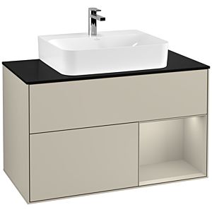 Villeroy and Boch Finion Villeroy and Boch Finion F122HHHH 100cm, cover plate black matt, shelf on the right Sand matt, Sand Matt Lacquer
