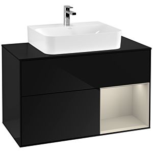 Villeroy et Boch Finion Villeroy et Boch F122HHPH 100cm, plaque de finition noir mat, étagère à droite Sand matt, Glossy Black Lacquer