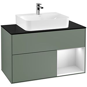 Villeroy and Boch Finion Villeroy and Boch Finion F122MTGM 100cm, cover plate black matt, shelf on the right white matt lacquer, Olive Matt Lacquer