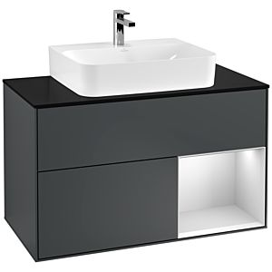 Villeroy et Boch Finion Villeroy et Boch F122MTHG 100cm, plaque de finition noir mat, étagère à droite laqué blanc mat, Midnight Blue Matt Lacquer