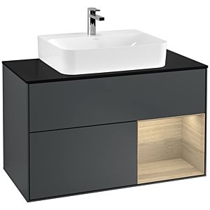 Villeroy et Boch Finion Villeroy et Boch F122PCHG 100cm, plaque de finition noir mat, étagère à droite Oak Veneer , Midnight Blue Matt Lacquer