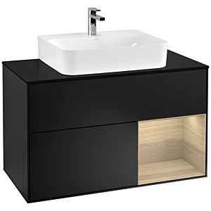Villeroy und Boch Finion Waschtischunterschrank F122PCPD 100cm, Abdeckplatte black matt, Regal rechts Oak Veneer, Black matt lacquer