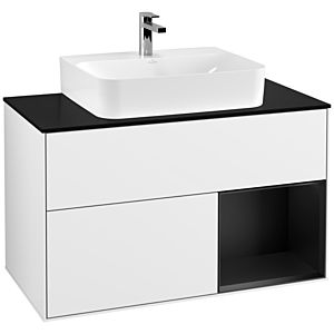 Villeroy und Boch Finion Waschtischunterschrank F122PDGF 100cm, Abdeckplatte black matt, Regal rechts Black matt lacquer, Glossy white lacquer
