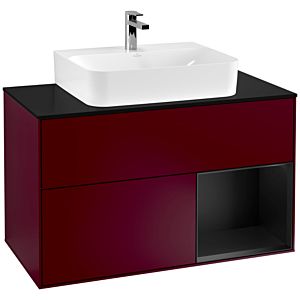 Villeroy und Boch Finion Waschtischunterschrank F122PDHB 100cm, Abdeckplatte black matt, Regal rechts Black matt lacquer, Peony Matt