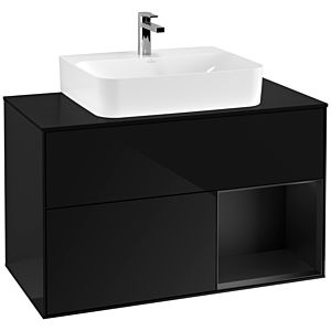 Villeroy und Boch Finion Waschtischunterschrank F122PDPH 100cm, Abdeckplatte black matt, Regal rechts Black matt lacquer, Glossy Black Lacquer