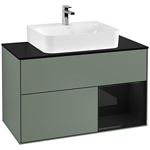 Villeroy et Boch Finion Villeroy et Boch F122PHGM 100cm, plaque de finition noir mat, étagère à droite Glossy Black Lacquer , Olive Matt Lacquer