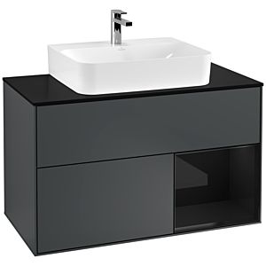 Villeroy und Boch Finion Waschtischunterschrank F122PHHG 100cm, Abdeckplatte black matt, Regal rechts Glossy Black Lacquer, Midnight Blue Matt Lacquer