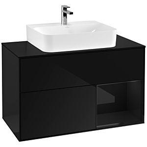 Villeroy et Boch Finion Villeroy et Boch F122PHPH 100cm, plaque de finition noir mat, étagère à droite Glossy Black Lacquer , Glossy Black Lacquer
