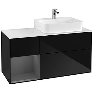 Villeroy et Boch Finion Villeroy et Boch F141GKPH 120cm, plaque de recouvrement verre blanc mat, étagère gauche anthracite mat, Glossy Black Lacquer