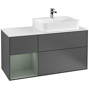 Villeroy et Boch Finion Villeroy et Boch F141GMGK 120cm, couvercle en verre blanc mat, étagère à gauche Olive Matt Lacquer , anthracite mat
