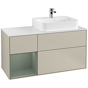 Villeroy and Boch Finion Villeroy and Boch Finion F141GMHH 120cm, cover plate glass white matt, shelf on the left Olive Matt Lacquer , Sand Matt Lacquer