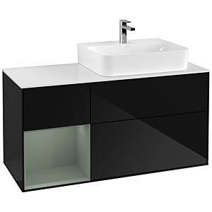 Villeroy et Boch Finion Villeroy et Boch F141GMPH 120cm, plaque de recouvrement verre blanc mat, étagère à gauche Olive Matt Lacquer , Glossy Black Lacquer