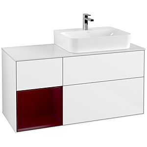 Villeroy et Boch Finion Villeroy et Boch F141HBGF 120cm, couvercle en verre blanc mat, étagère gauche Peony , laqué blanc brillant