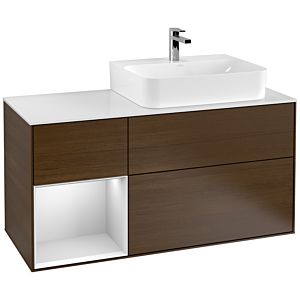 Villeroy and Boch Finion Villeroy and Boch Finion F141MTGN 120cm, cover plate glass white matt, shelf left white matt lacquer, walnut veneer