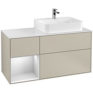 Villeroy and Boch Finion Villeroy and Boch Finion F141MTHH 120cm, cover plate glass white matt, shelf left white matt lacquer, Sand Matt Lacquer