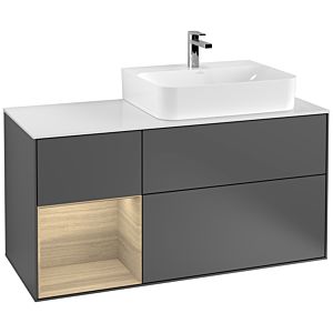 Villeroy et Boch Finion Villeroy et Boch F141PCGK 120cm, couvercle en verre blanc mat, étagère à gauche Oak Veneer , anthracite mat