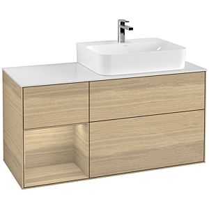 Villeroy et Boch Finion Villeroy et Boch F141PCPC 120cm, plaque de recouvrement en verre blanc mat, étagère à gauche Oak Veneer , Oak Veneer