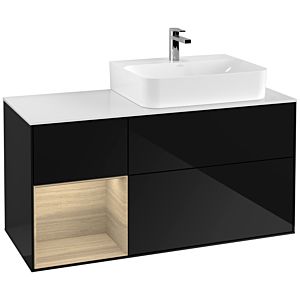 Villeroy et Boch Finion Villeroy et Boch F141PCPH 120cm, plaque de recouvrement verre blanc mat, étagère gauche Oak Veneer , Glossy Black Lacquer