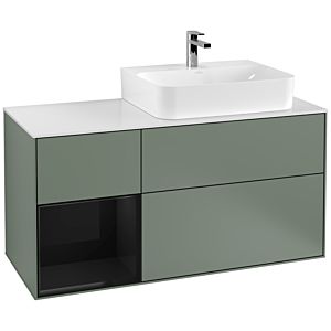 Villeroy et Boch Finion Villeroy et Boch F141PHGM 120cm, plaque de recouvrement en verre blanc mat, étagère à gauche Glossy Black Lacquer , Olive Matt Lacquer