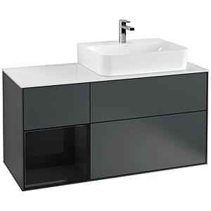 Villeroy und Boch Finion Waschtischunterschrank F141PHHG 120cm, Abdeckplatte glass white Matt, Regal links Glossy Black Lacquer, Midnight Blue Matt Lacquer