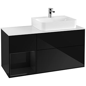Villeroy et Boch Finion Villeroy et Boch F141PHPH 120cm, couvercle en verre blanc mat, étagère gauche Glossy Black Lacquer , Glossy Black Lacquer