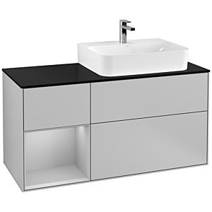 Villeroy et Boch Finion Villeroy et Boch F142GJGJ 120cm, couvercle en verre noir mat, étagère gauche gris clair mat, gris clair mat