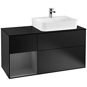 Villeroy et Boch Finion Villeroy et Boch F142GKPD 120cm, plaque de recouvrement verre noir mat, étagère gauche anthracite mat, laqué noir mat