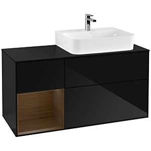 Villeroy et Boch Finion Villeroy et Boch F142GNPH 120cm, couvercle en verre noir mat, étagère gauche placage Glossy Black Lacquer , Glossy Black Lacquer