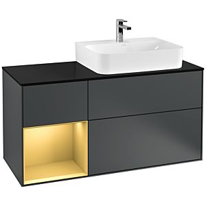 Villeroy et Boch Finion Villeroy et Boch F142HFHG 120cm, couvercle en verre noir mat, étagère gauche or mat, minuit Blue Matt Lacquer
