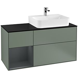 Villeroy et Boch Finion Villeroy et Boch F142HGGM 120cm, plaque de recouvrement verre noir mat, étagère gauche Midnight Blue Matt Lacquer , Olive Matt Lacquer