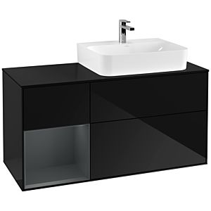 Villeroy et Boch Finion Villeroy et Boch F142HGPH 120cm, couvercle en verre noir mat, étagère gauche Midnight Blue Matt Lacquer , Glossy Black Lacquer