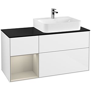 Villeroy et Boch Finion Villeroy et Boch F142HHGF 120cm, couvercle en verre noir mat, étagère à gauche Sand Matt Lacquer , laqué blanc brillant