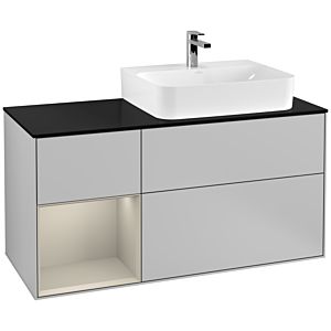 Villeroy et Boch Finion Villeroy et Boch F142HHGJ 120cm, couvercle en verre noir mat, étagère à gauche Sand Matt Lacquer , gris clair mat