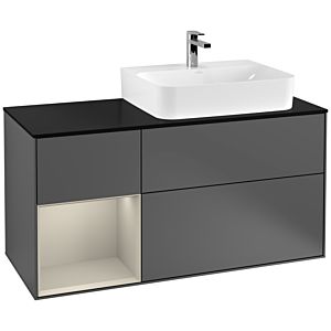 Villeroy et Boch Finion Villeroy et Boch F142HHGK 120cm, couvercle en verre noir mat, étagère à gauche Sand Matt Lacquer , anthracite mat