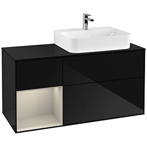 Villeroy et Boch Finion Villeroy et Boch F142HHPH 120cm, couvercle en verre noir mat, étagère à gauche Sand Matt Lacquer , Glossy Black Lacquer