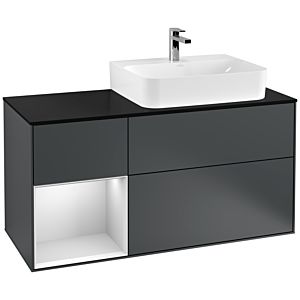 Villeroy et Boch Finion Villeroy et Boch F142MTHG 120cm, couvercle en verre noir mat, étagère gauche laqué blanc mat, minuit Blue Matt Lacquer