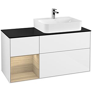 Villeroy et Boch Finion Villeroy et Boch F142PCGF 120cm, couvercle en verre noir mat, étagère gauche Oak Veneer , laqué blanc brillant