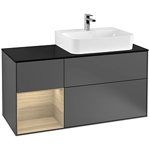 Villeroy et Boch Finion Villeroy et Boch F142PCGK 120cm, couvercle en verre noir mat, étagère à gauche Oak Veneer , anthracite mat
