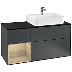 Villeroy et Boch Finion Villeroy et Boch F142PCHG 120cm, plaque de recouvrement verre noir mat, étagère gauche Oak Veneer , minuit Blue Matt Lacquer