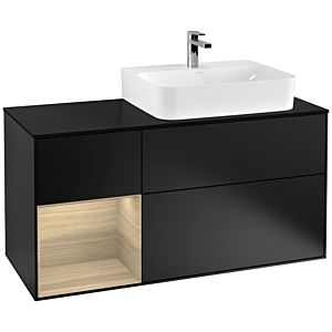 Villeroy et Boch Finion Villeroy et Boch F142PCPD 120cm, couvercle en verre noir mat, étagère gauche Oak Veneer , laqué noir mat