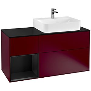 Villeroy et Boch Finion Villeroy et Boch F142PDHB 120cm, couvercle en verre noir mat, étagère gauche laqué noir mat, Peony Matt