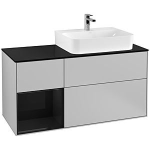 Villeroy et Boch Finion Villeroy et Boch F142PHGJ 120cm, couvercle en verre noir mat, étagère gauche Glossy Black Lacquer , gris clair mat