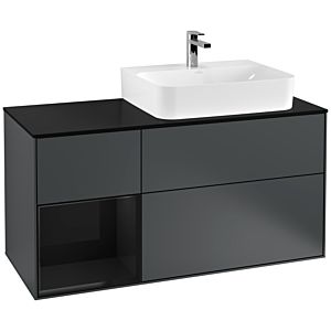 Villeroy et Boch Finion Villeroy et Boch F142PHHG 120cm, couvercle en verre noir mat, étagère gauche Glossy Black Lacquer , minuit Blue Matt Lacquer