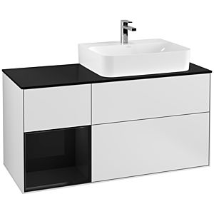 Villeroy et Boch Finion Villeroy et Boch F142PHMT 120cm, couvercle en verre noir mat, étagère gauche Glossy Black Lacquer , laqué blanc mat
